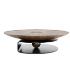 Table basse gigogne ronde en bois brun avec base en acier noir