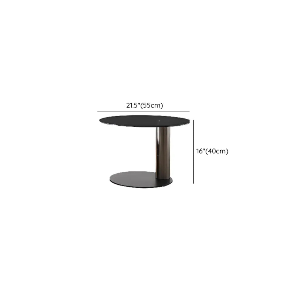 Table basse gigogne ronde en bois brun avec base en acier noir