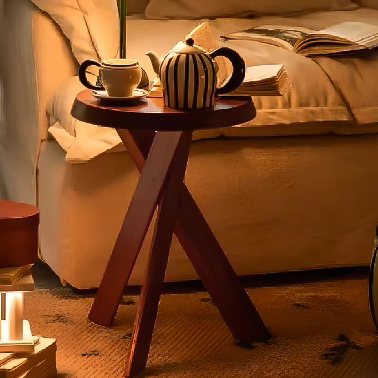 Table d'appoint trépied contemporaine en bois noir