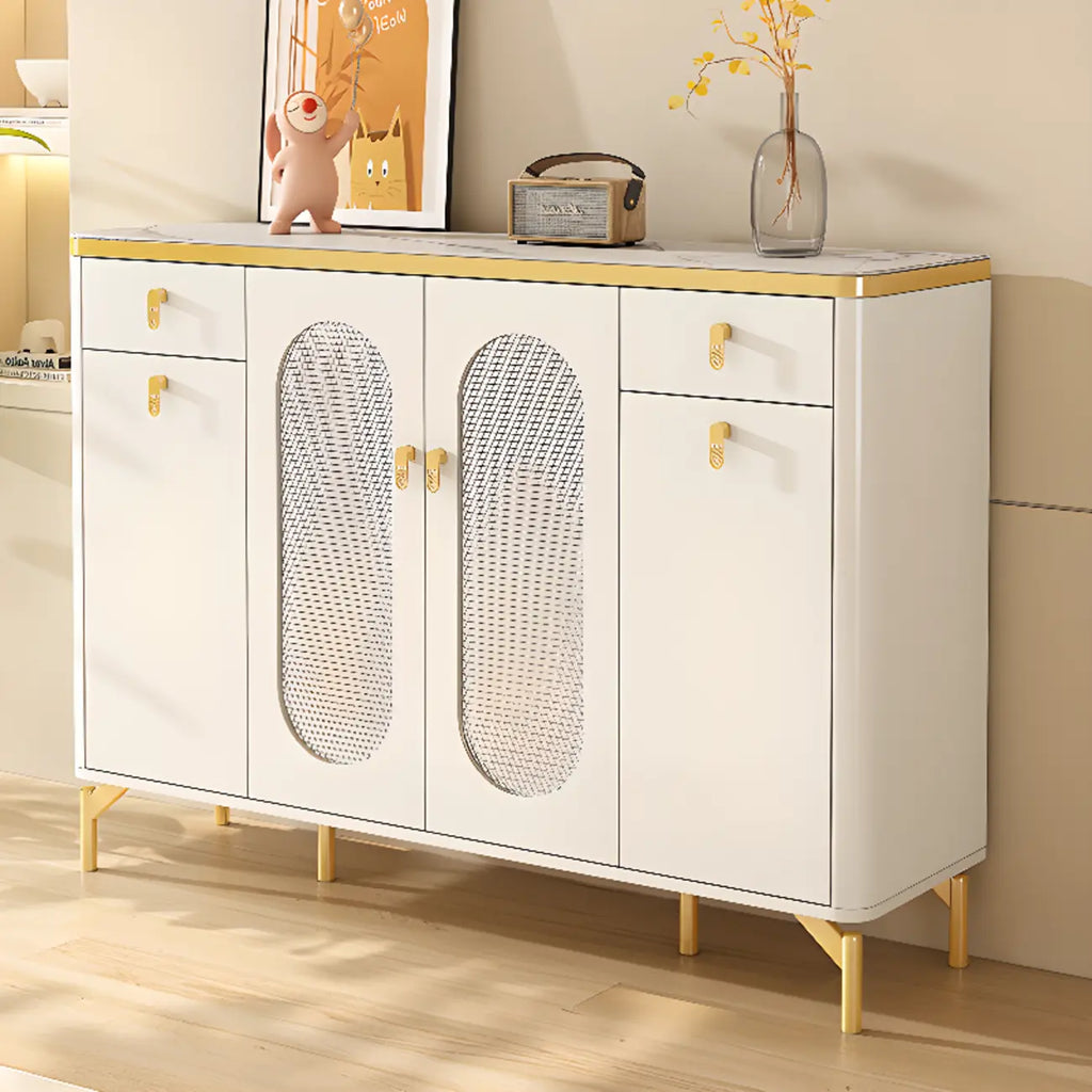 Meuble à chaussures d'entrée en bois blanc avec portes vitrées