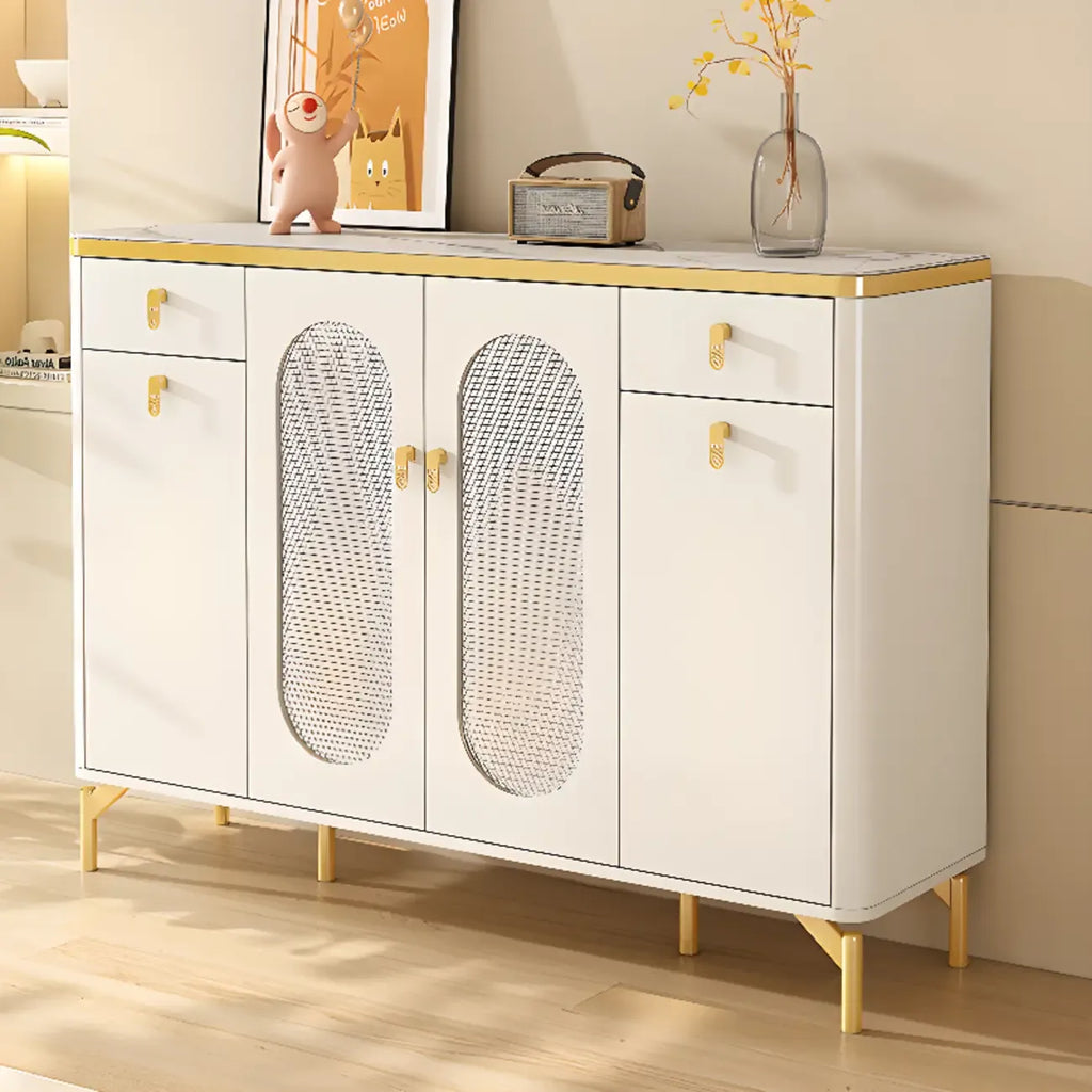 Meuble à chaussures d'entrée en bois blanc avec portes vitrées