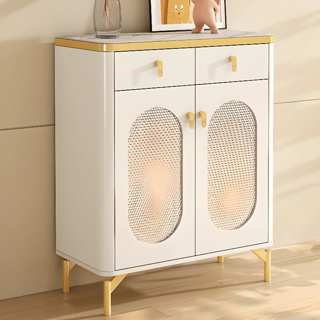 Meuble à chaussures d'entrée en bois blanc avec portes vitrées