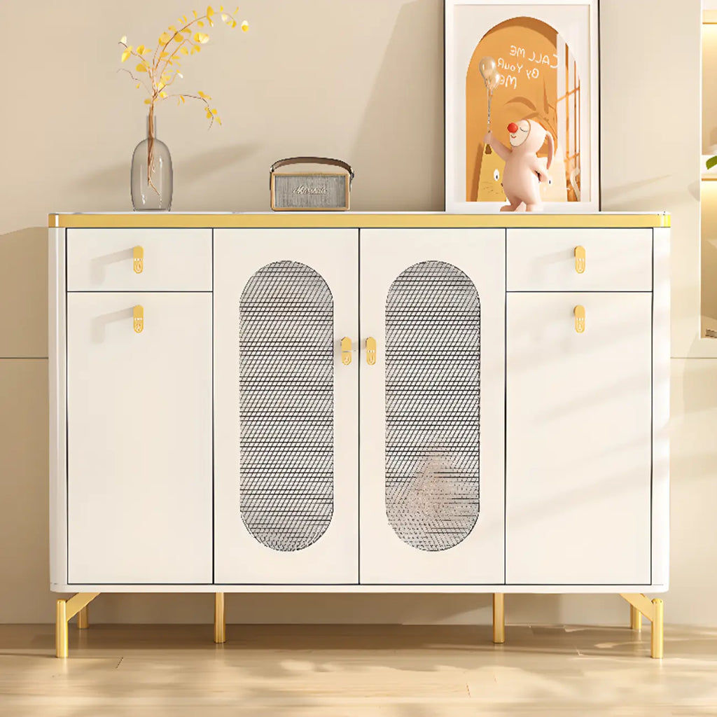 Meuble à chaussures d'entrée en bois blanc avec portes vitrées