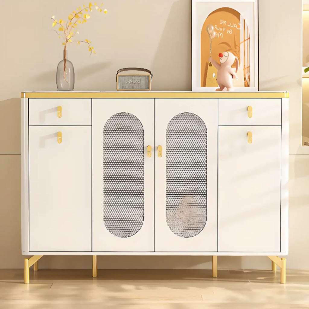 Meuble à chaussures d'entrée en bois blanc avec portes vitrées