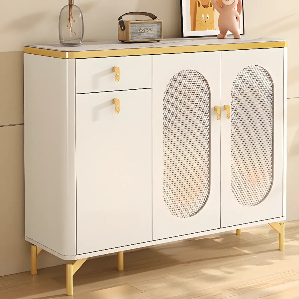 Meuble à chaussures d'entrée en bois blanc avec portes vitrées