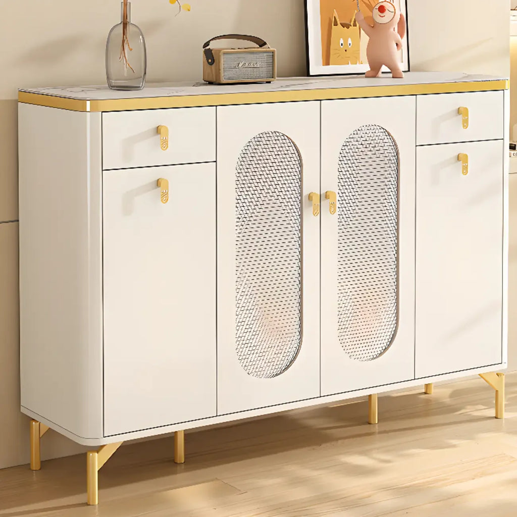 Meuble à chaussures d'entrée en bois blanc avec portes vitrées