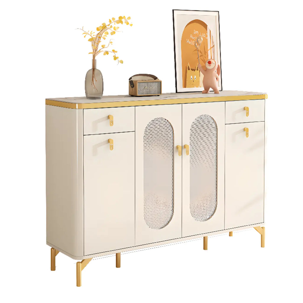 Meuble à chaussures d'entrée en bois blanc avec portes vitrées