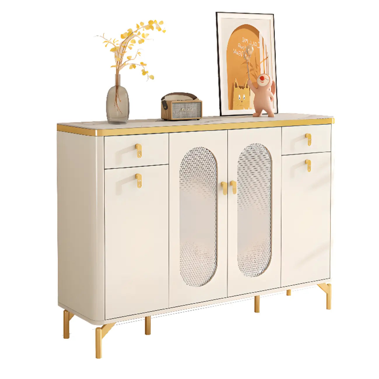 Meuble à chaussures d'entrée en bois blanc avec portes vitrées
