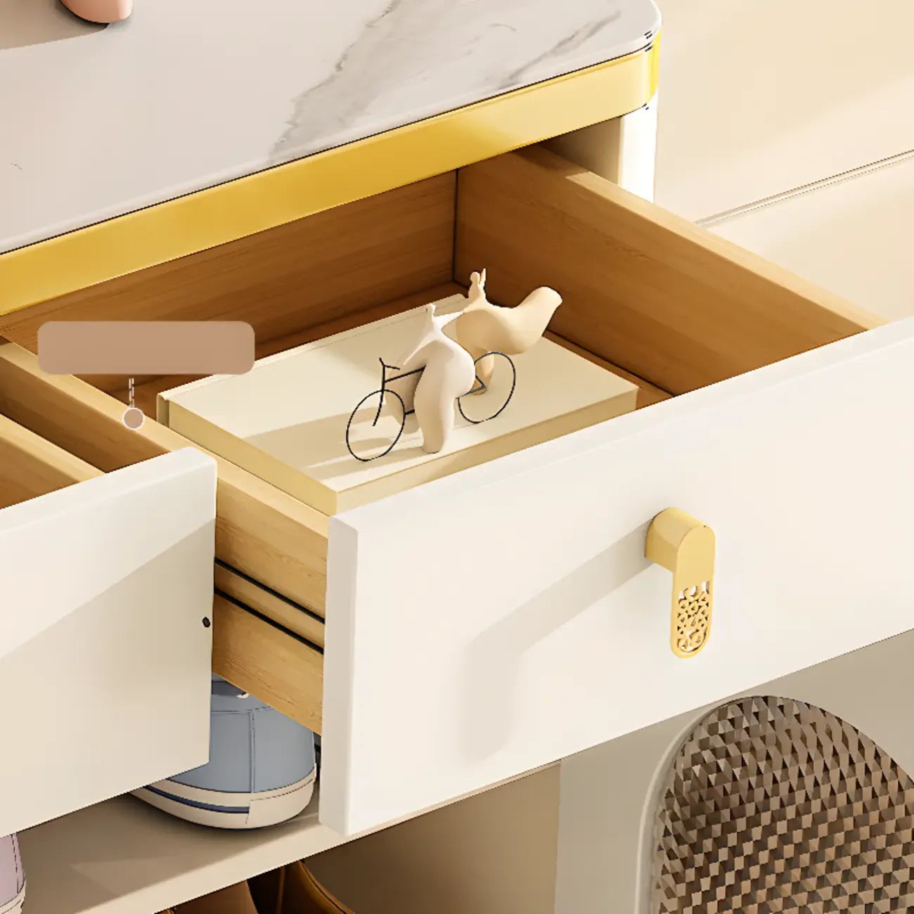 Meuble à chaussures d'entrée en bois blanc avec portes vitrées
