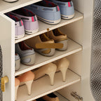 Meuble à chaussures d'entrée en bois blanc avec portes vitrées