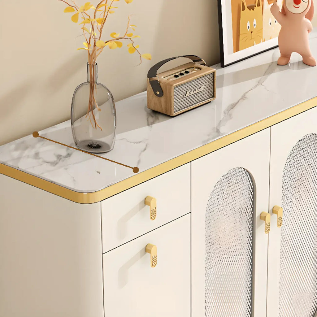 Meuble à chaussures d'entrée en bois blanc avec portes vitrées