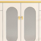 Meuble à chaussures d'entrée en bois blanc avec portes vitrées