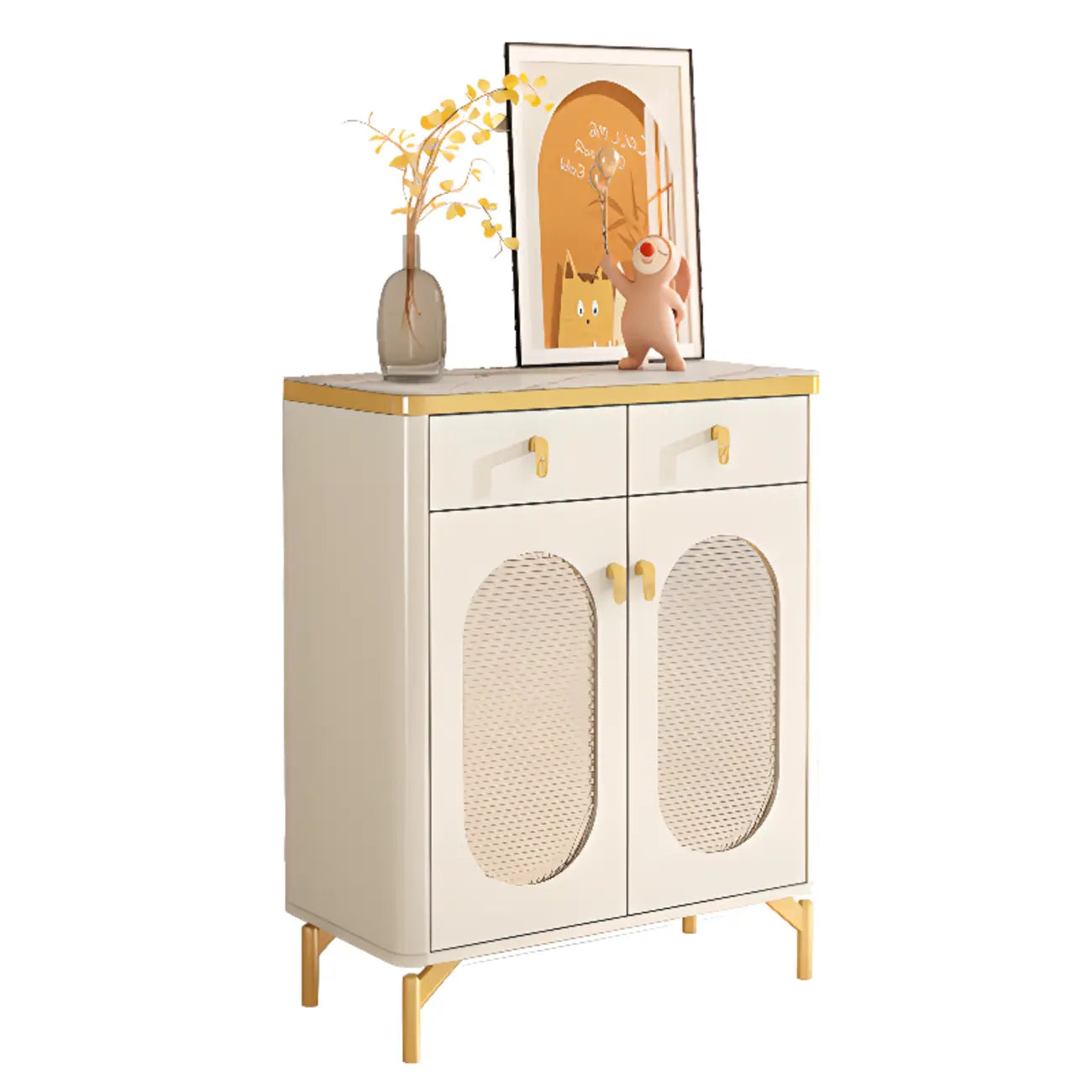 Meuble à chaussures d'entrée en bois blanc avec portes vitrées