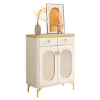 Meuble à chaussures d'entrée en bois blanc avec portes vitrées