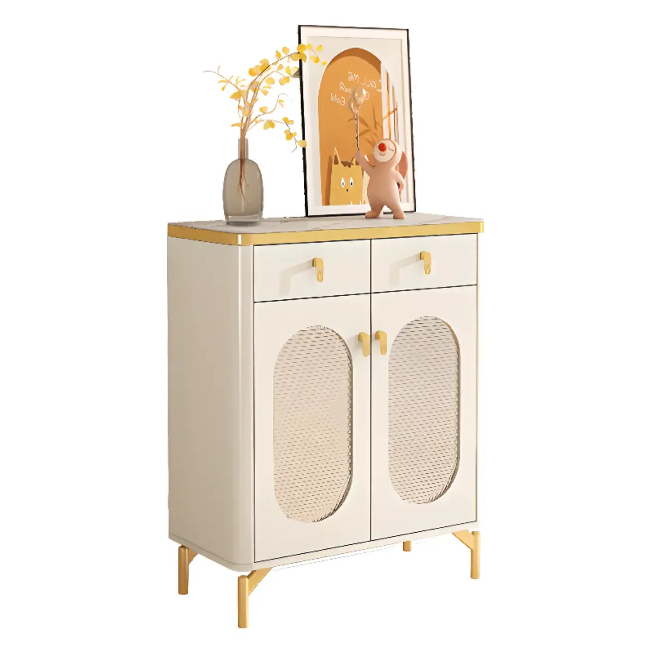 Meuble à chaussures d'entrée en bois blanc avec portes vitrées