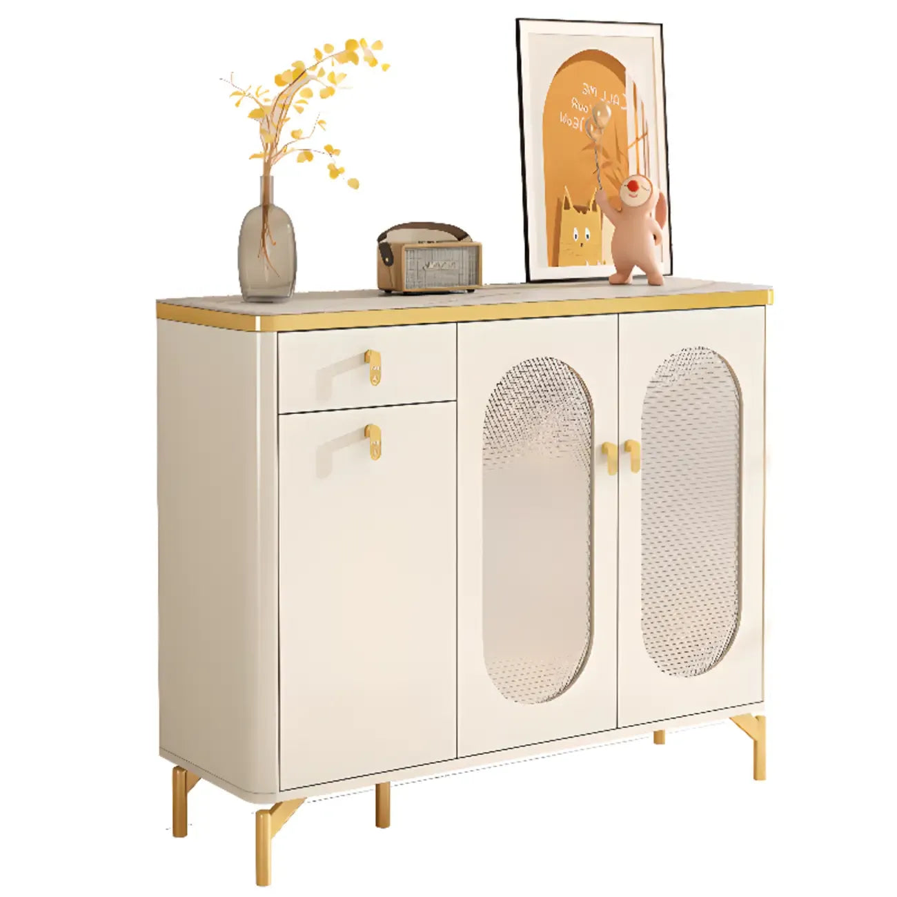 Meuble à chaussures d'entrée en bois blanc avec portes vitrées