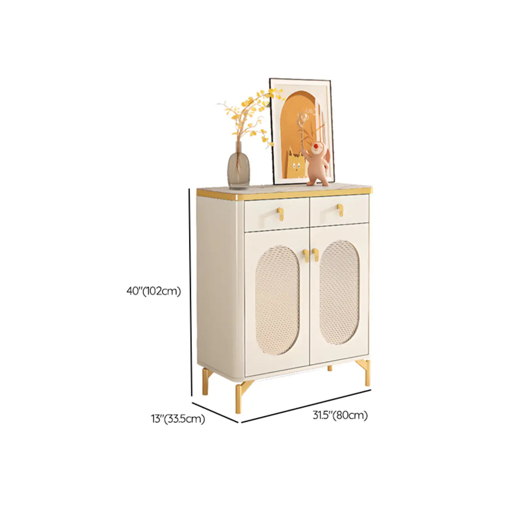 Meuble à chaussures d'entrée en bois blanc avec portes vitrées