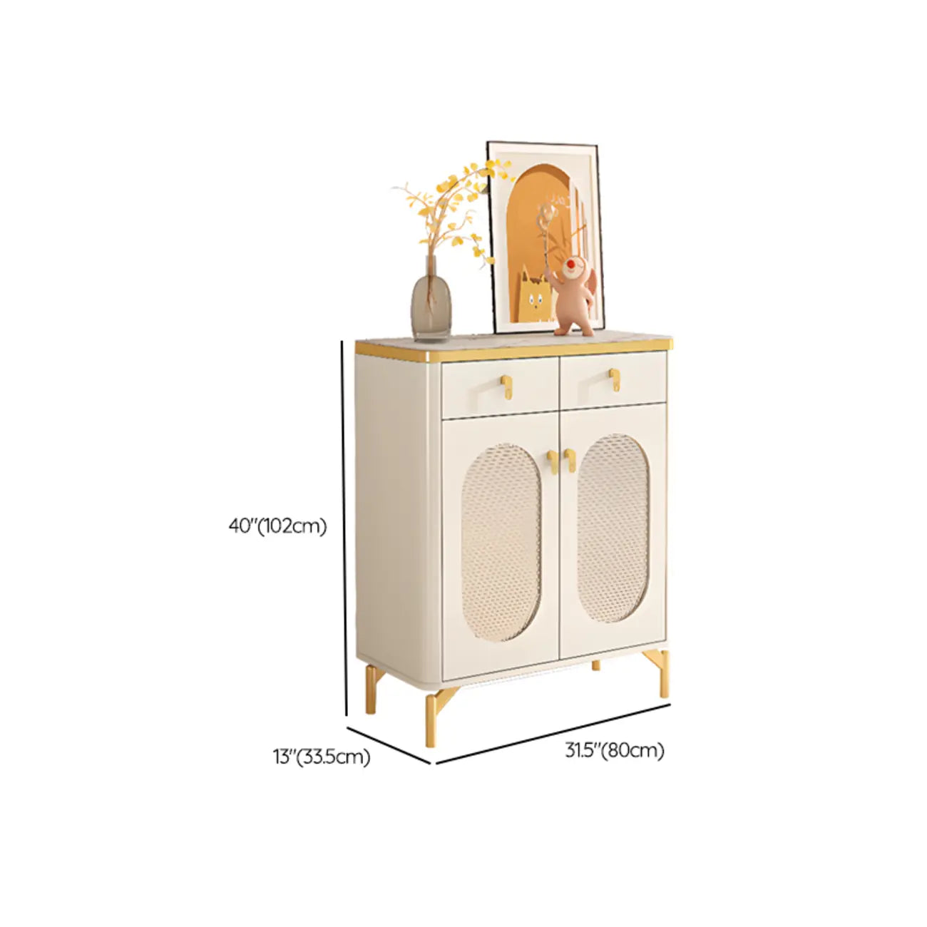 Meuble à chaussures d'entrée en bois blanc avec portes vitrées