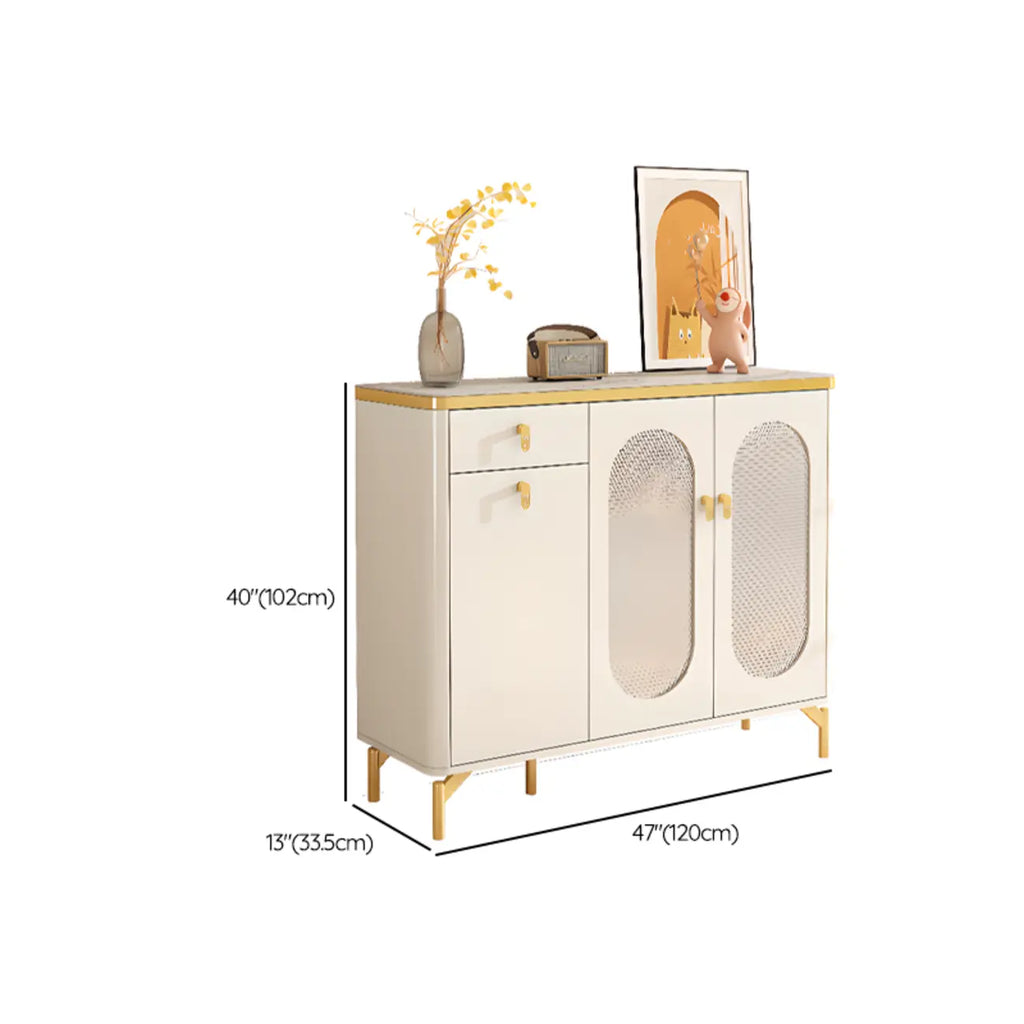 Meuble à chaussures d'entrée en bois blanc avec portes vitrées