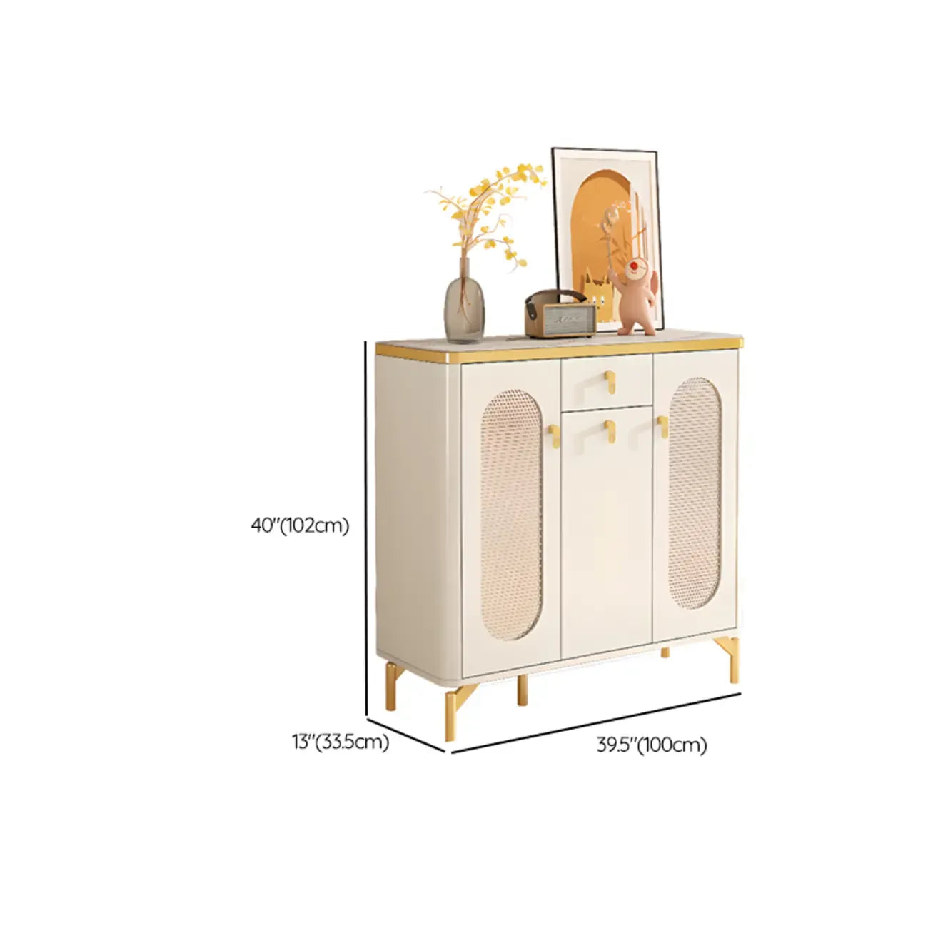 Meuble à chaussures d'entrée en bois blanc avec portes vitrées
