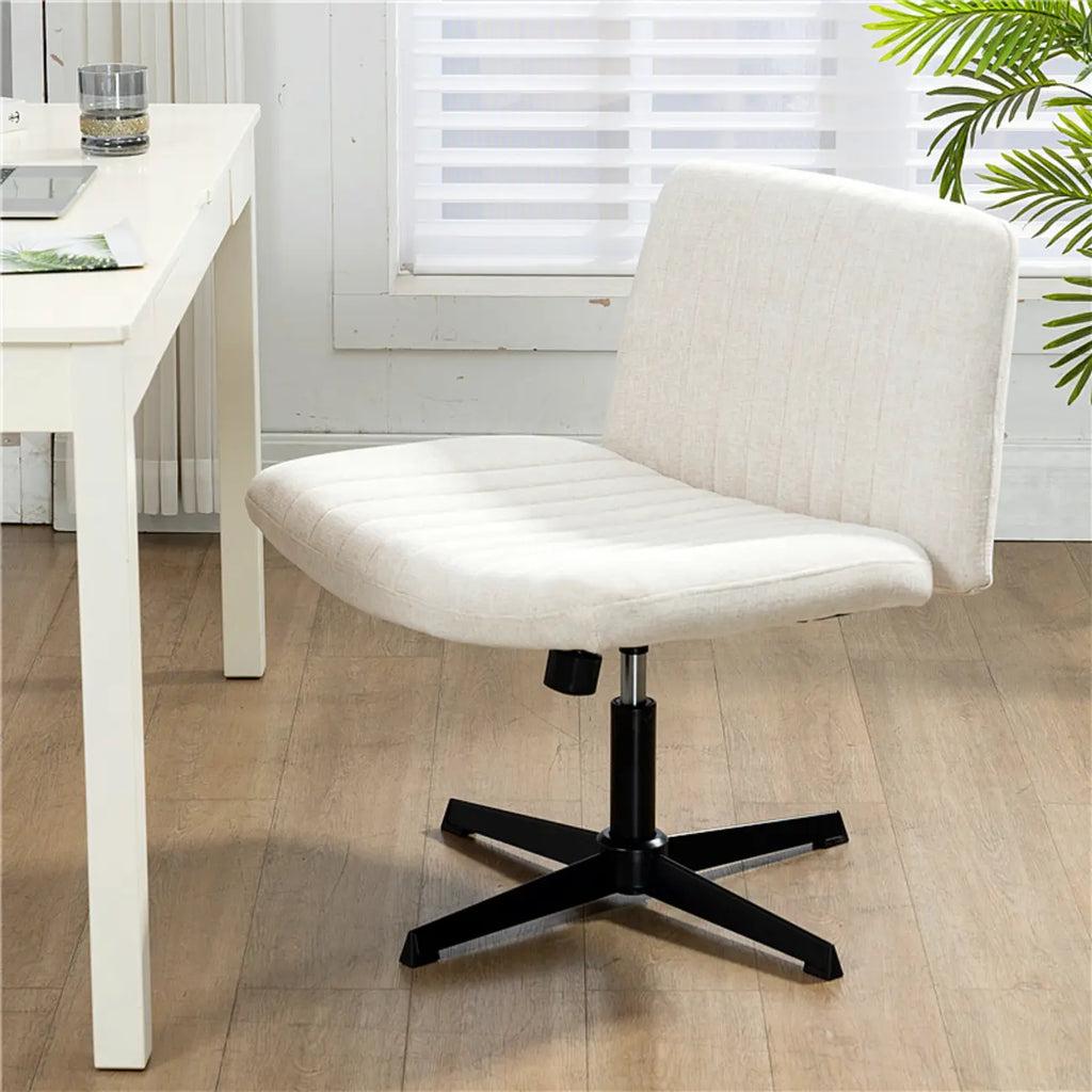 Chaise de bureau pivotante réglable, rembourrée et blanche à dossier bas
