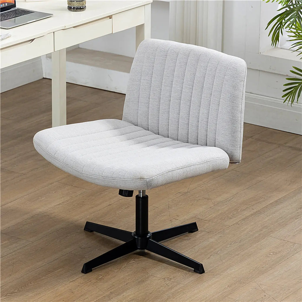 Chaise de bureau pivotante réglable, rembourrée et blanche à dossier bas