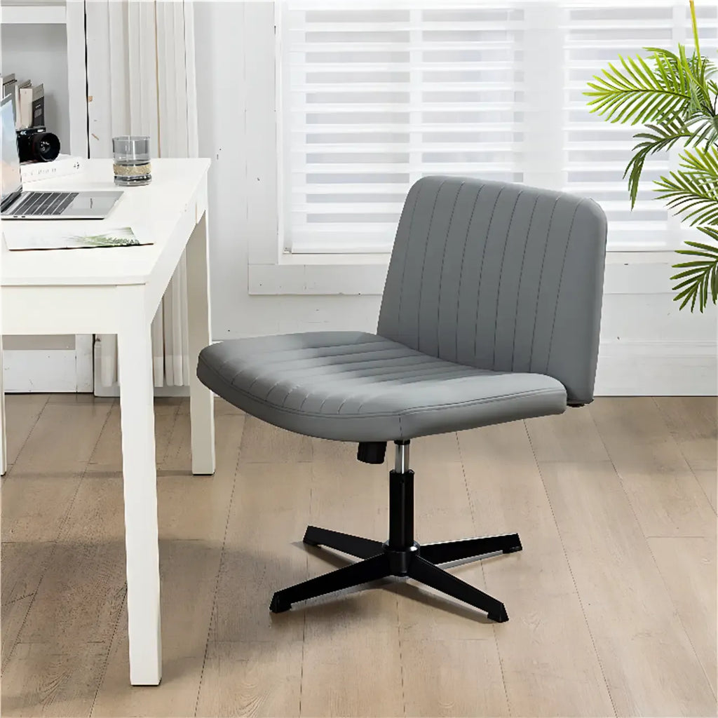 Chaise de bureau pivotante réglable, rembourrée et blanche à dossier bas