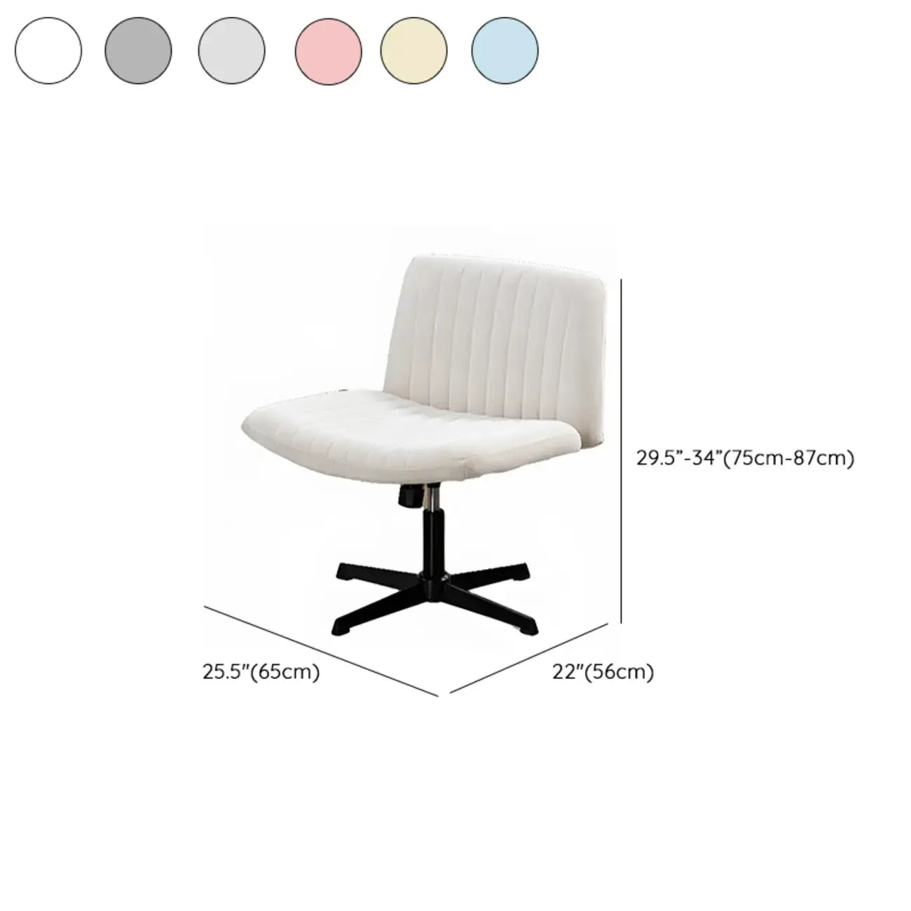Chaise de bureau pivotante réglable, rembourrée et blanche à dossier bas