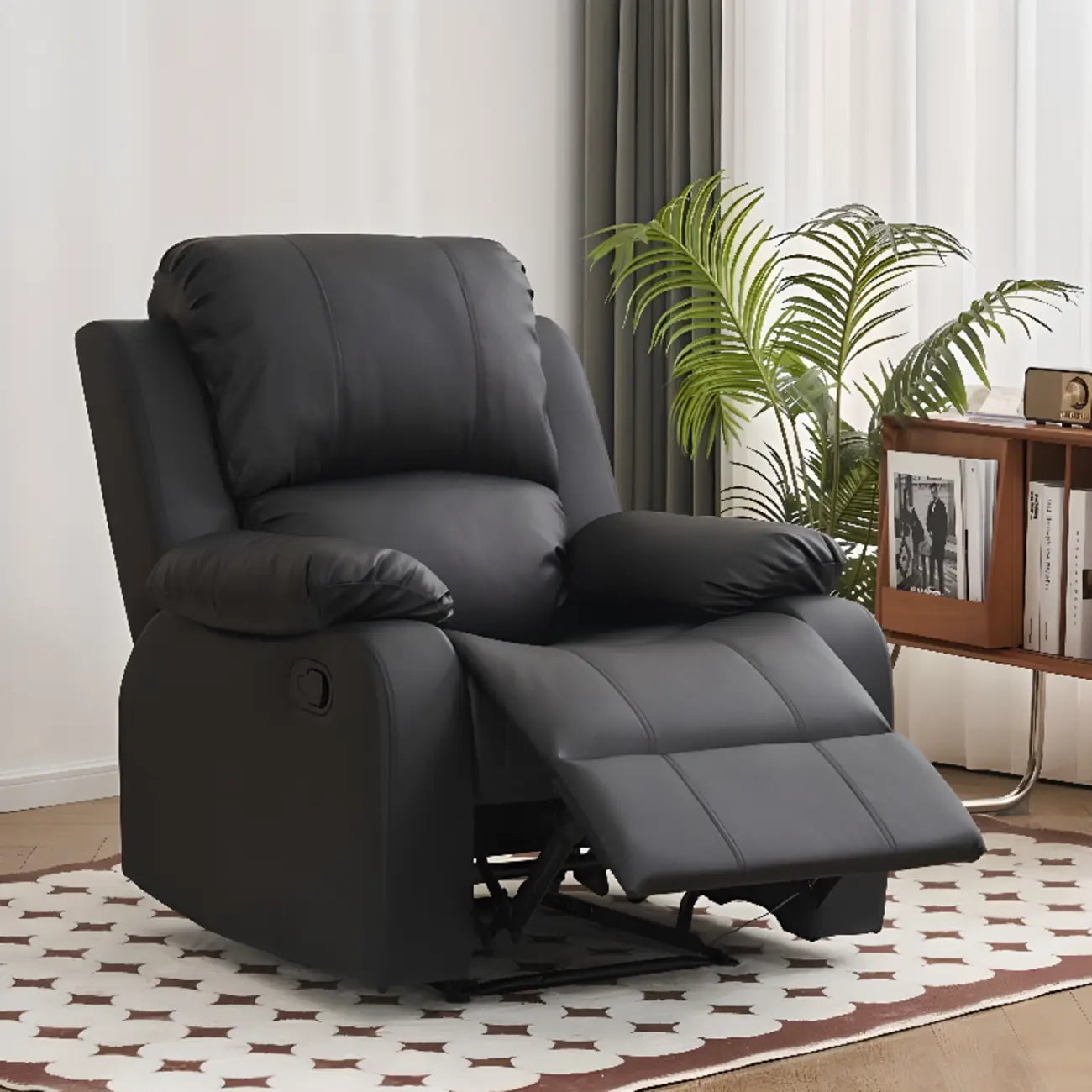 Fauteuil inclinable manuel luxueux en cuir noir avec soutien lombaire