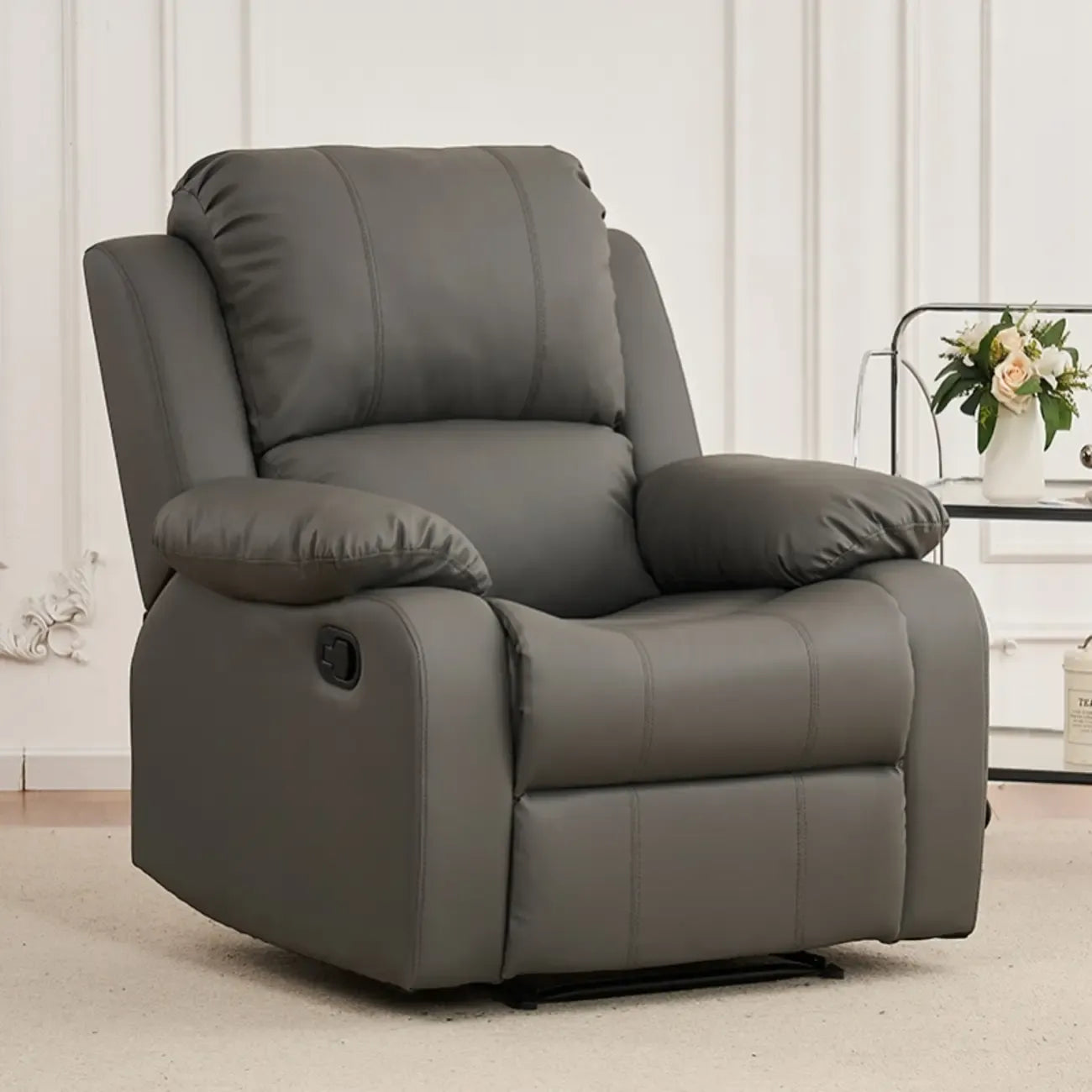 Fauteuil inclinable manuel luxueux en cuir noir avec soutien lombaire