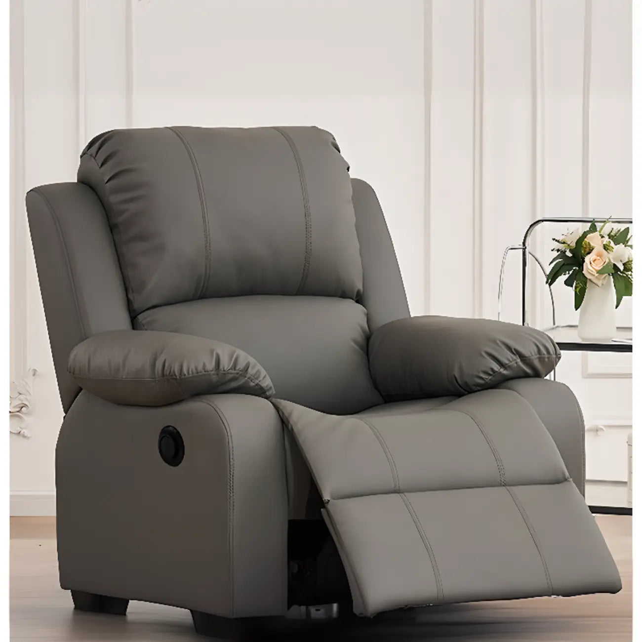 Fauteuil inclinable manuel luxueux en cuir noir avec soutien lombaire