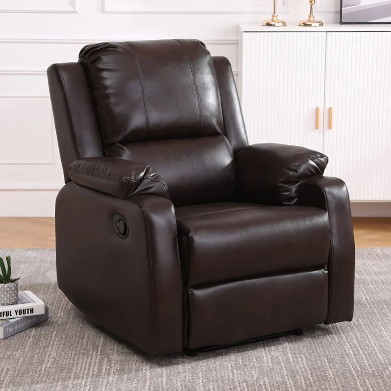 Fauteuil inclinable manuel luxueux en cuir noir avec soutien lombaire