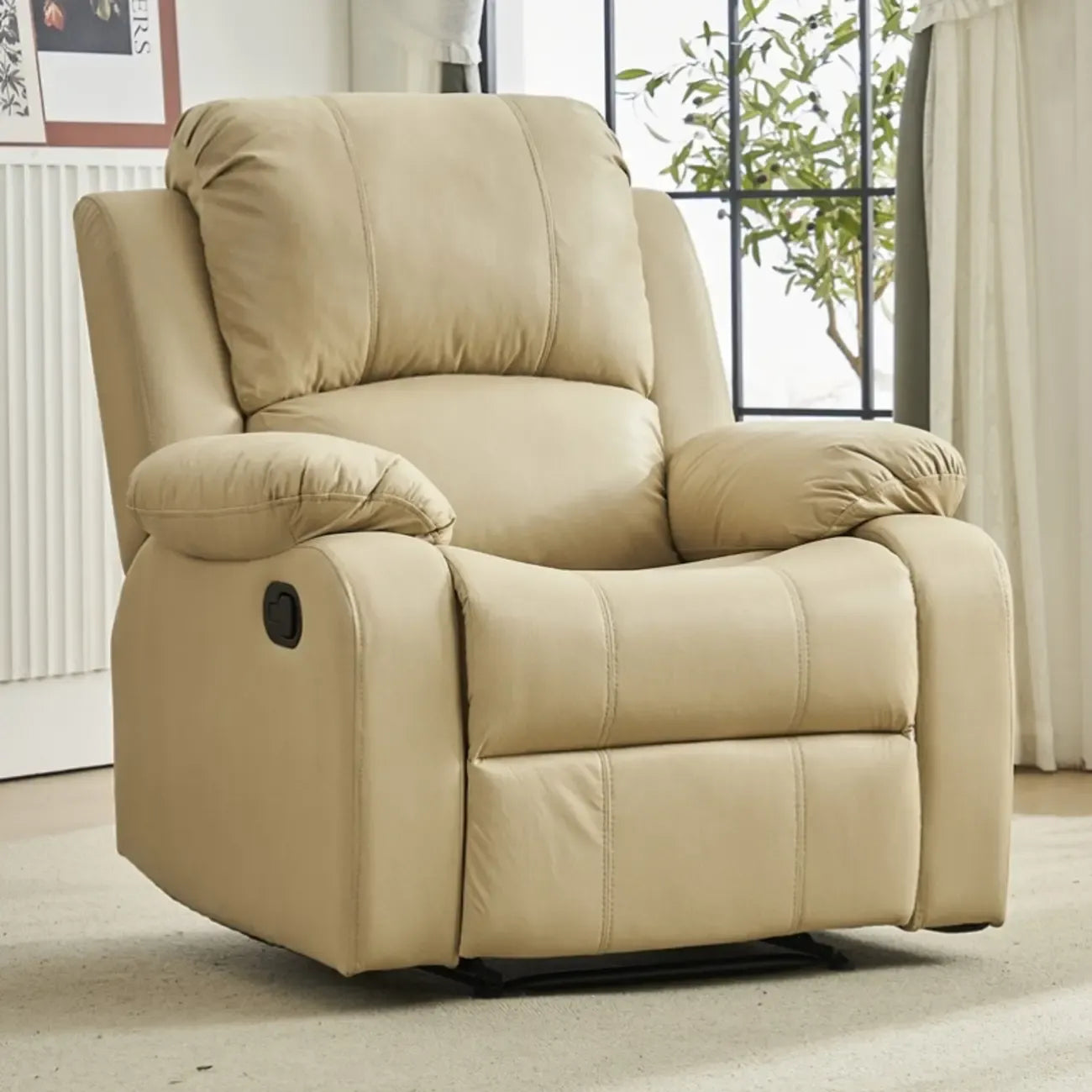 Fauteuil inclinable manuel luxueux en cuir noir avec soutien lombaire