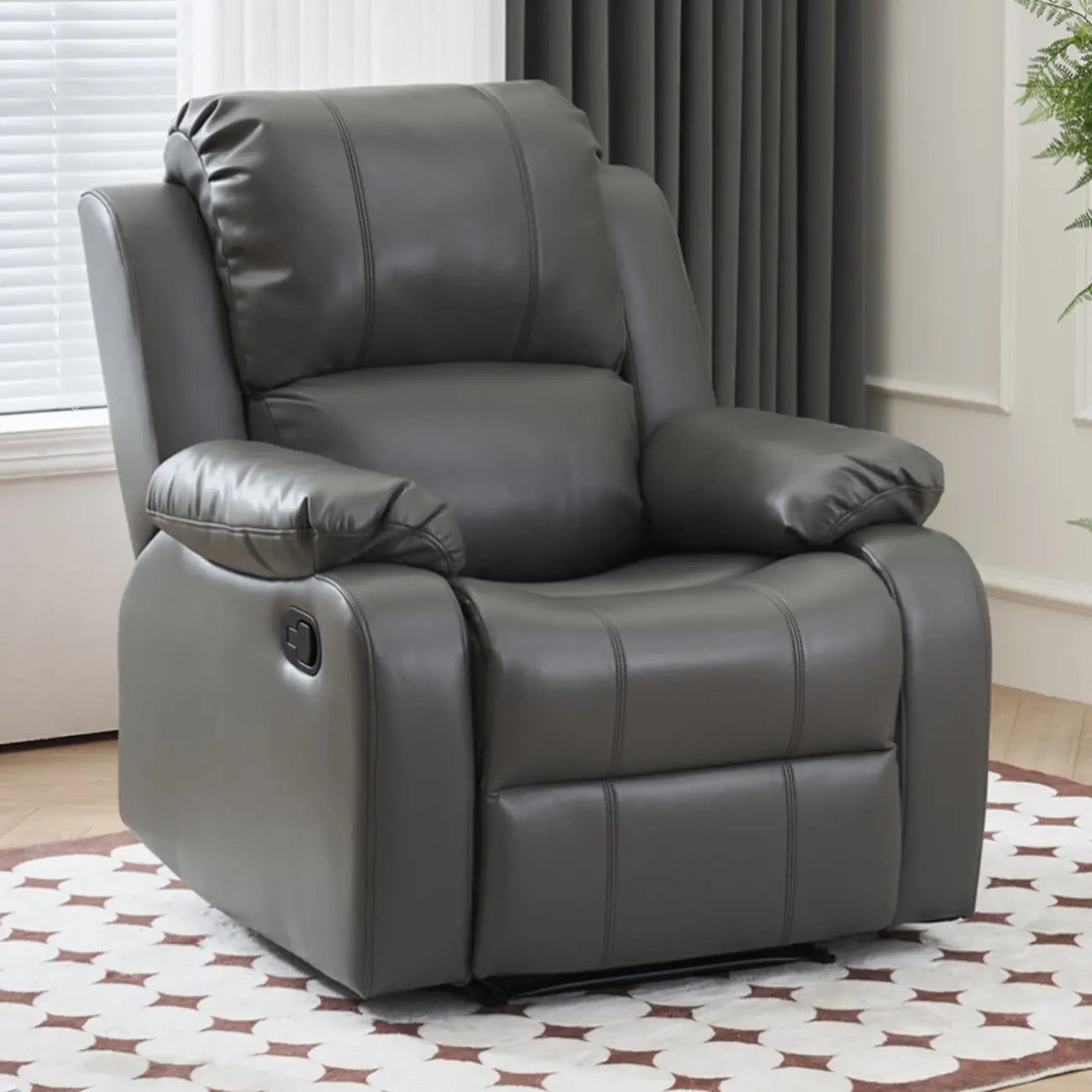 Fauteuil inclinable manuel luxueux en cuir noir avec soutien lombaire