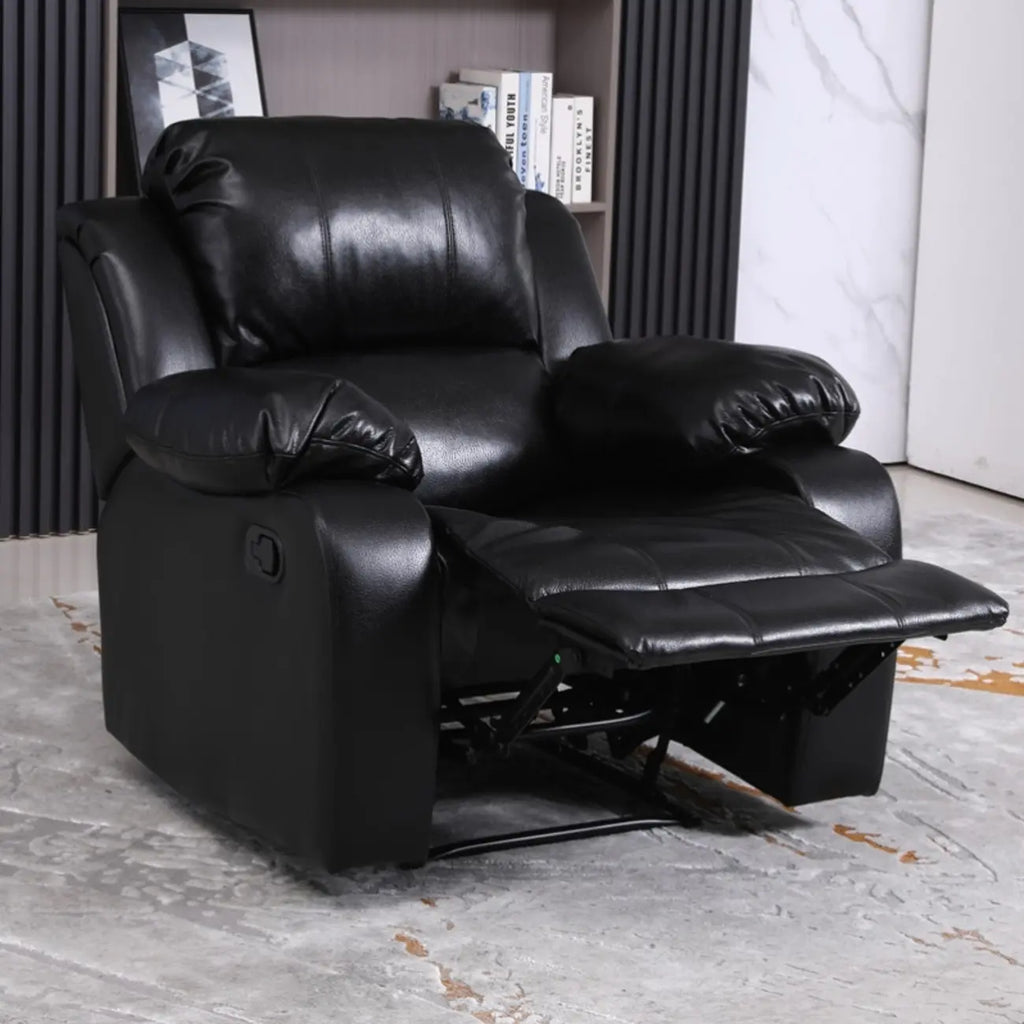Fauteuil inclinable manuel luxueux en cuir noir avec soutien lombaire