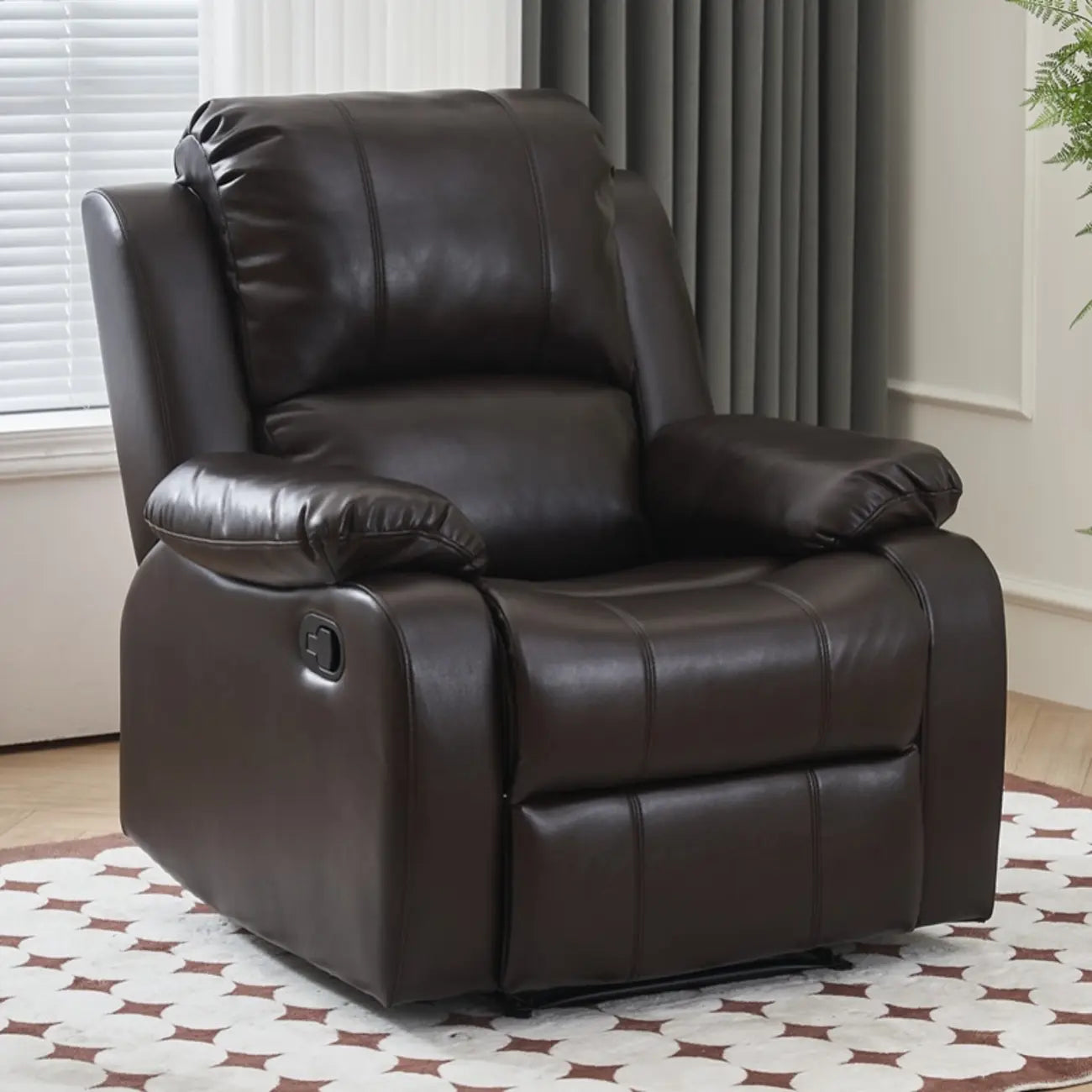 Fauteuil inclinable manuel luxueux en cuir noir avec soutien lombaire