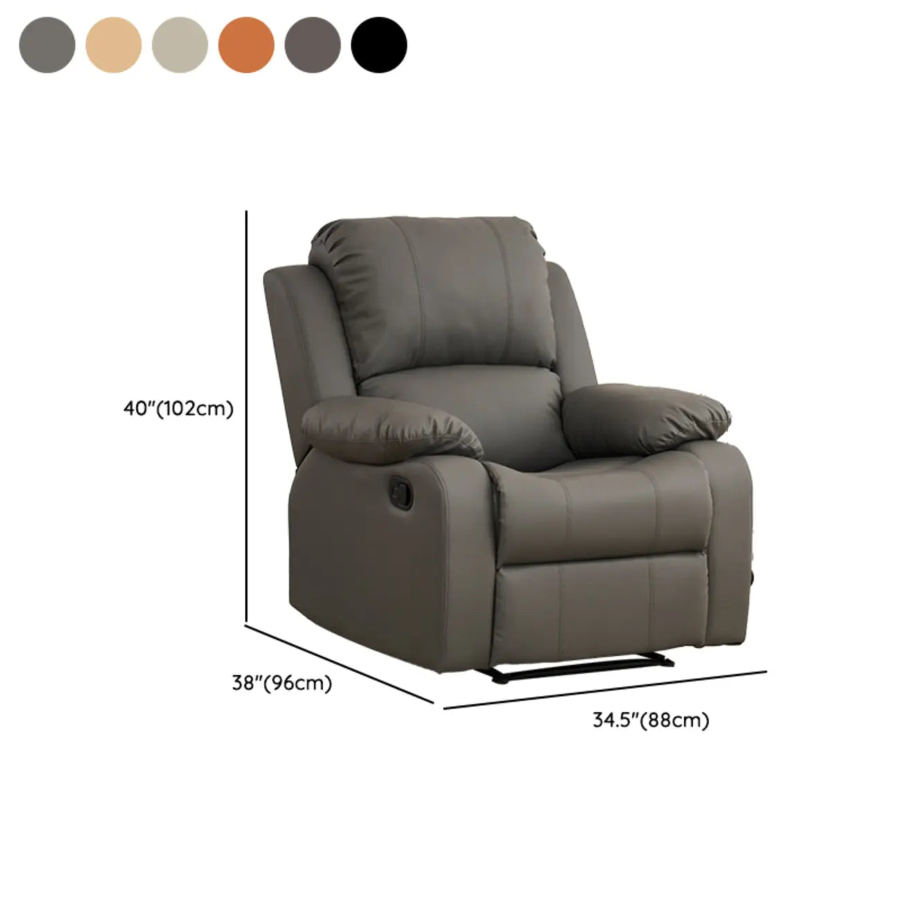 Fauteuil inclinable manuel luxueux en cuir noir avec soutien lombaire
