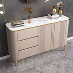 Armoire de rangement en métal doré avec grand plateau en pierre et sans poignée, style glamour