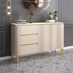 Armoire de rangement en métal doré avec grand plateau en pierre et sans poignée, style glamour