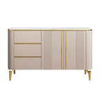 Armoire de rangement en métal doré avec grand plateau en pierre et sans poignée, style glamour