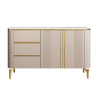 Armoire de rangement en métal doré avec grand plateau en pierre et sans poignée, style glamour