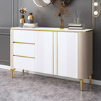 Armoire de rangement en métal doré avec grand plateau en pierre et sans poignée, style glamour