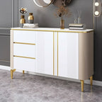 Armoire de rangement en métal doré avec grand plateau en pierre et sans poignée, style glamour