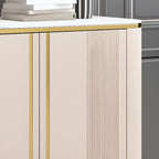 Armoire de rangement en métal doré avec grand plateau en pierre et sans poignée, style glamour