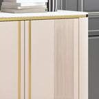 Armoire de rangement en métal doré avec grand plateau en pierre et sans poignée, style glamour