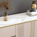 Armoire de rangement en métal doré avec grand plateau en pierre et sans poignée, style glamour