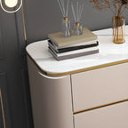 Armoire de rangement en métal doré avec grand plateau en pierre et sans poignée, style glamour