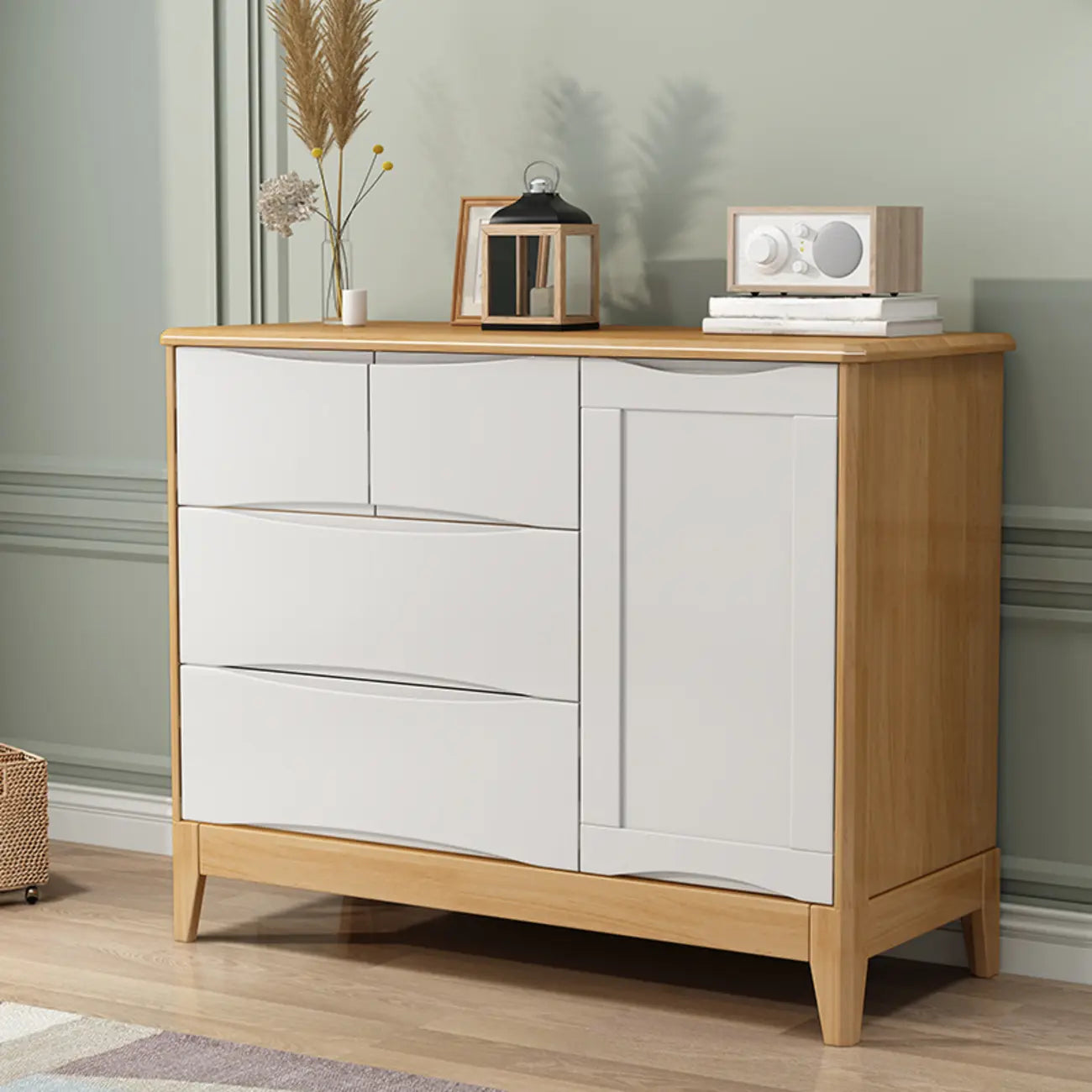 Armoire de rangement utilitaire classique en bois blanc et marron, grand format