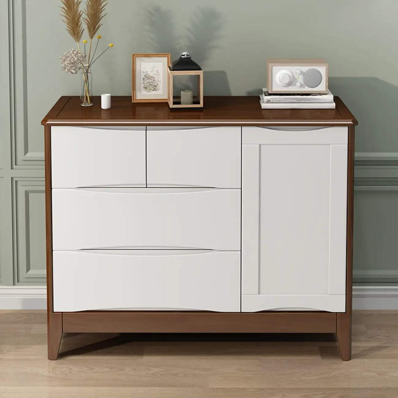 Armoire de rangement utilitaire classique en bois blanc et marron, grand format