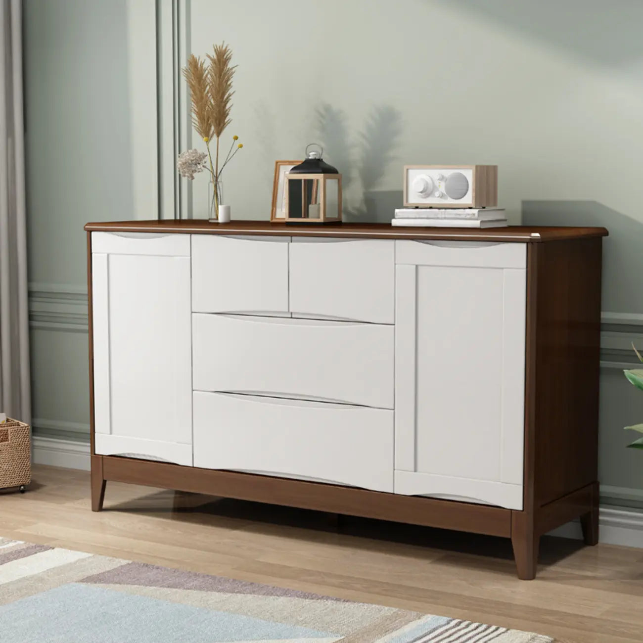 Armoire de rangement utilitaire classique en bois blanc et marron, grand format